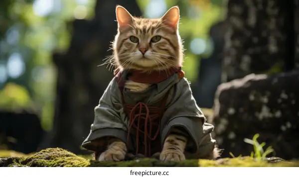 Cat wearing a samurai outfit
