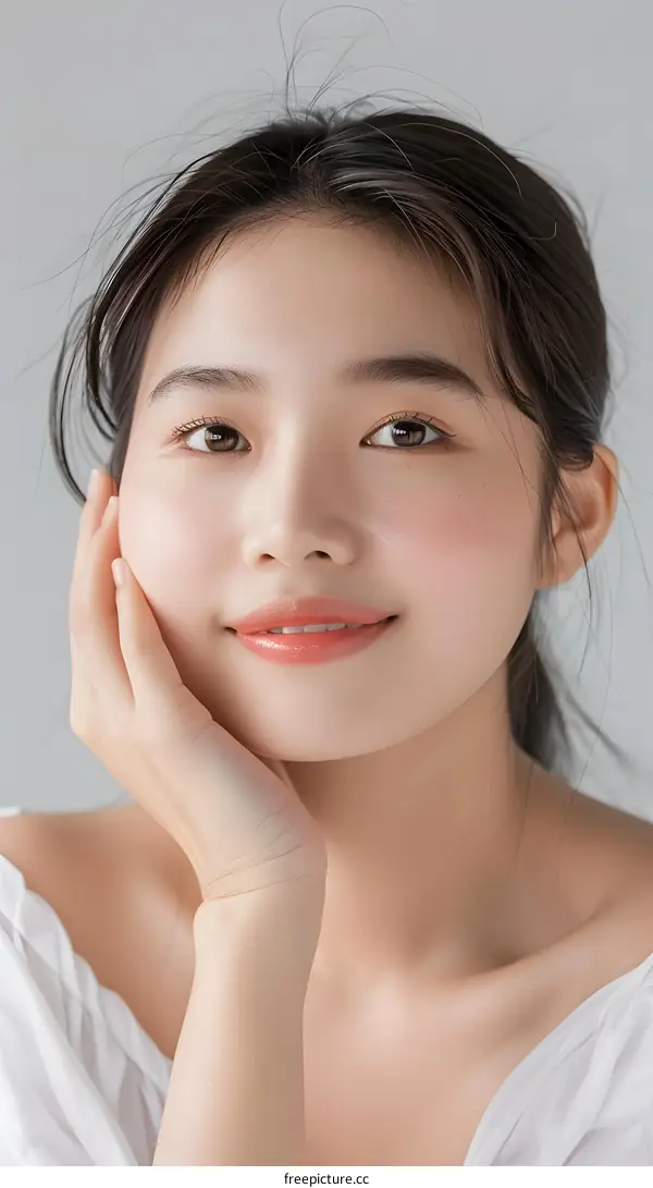 Beautiful Asian Woman with Soft Skin and Natural Makeup