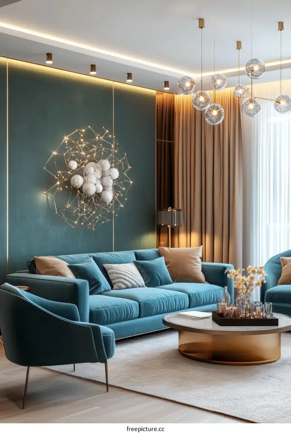 Modern Teal Living Room Interior Design