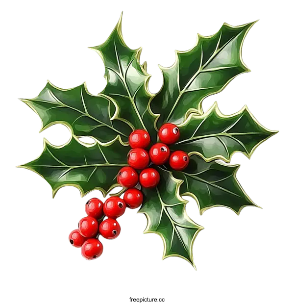 [Transparent Background PNG]Christmas Holly with Red Berries Illustration