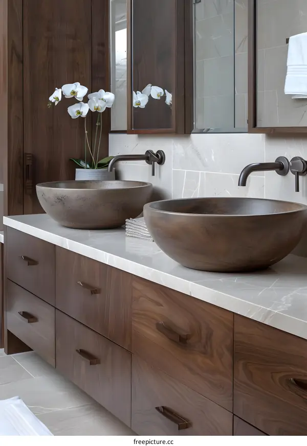 Wooden bathroom cabinet design renderings