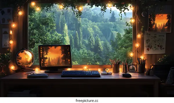 Cozy Forest Inspired Home Workspace Illustration