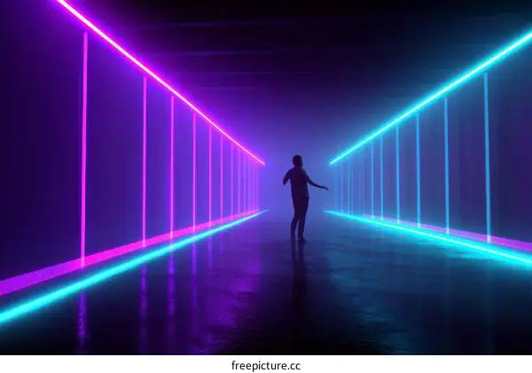 Neon Tunnel with a Single Person