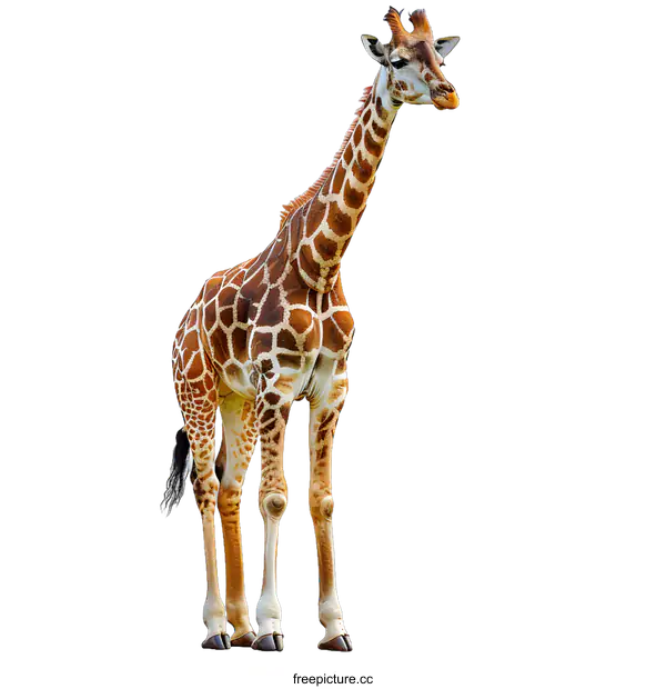 [Transparent Background PNG]A tall giraffe standing on a white background