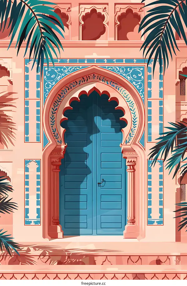 Traditional Indian Building with Blue Door