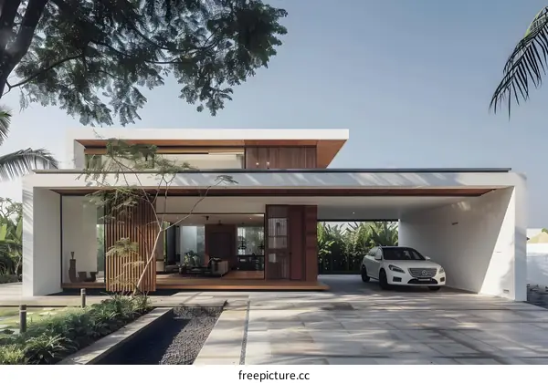 Modern White Minimalist House with Carport