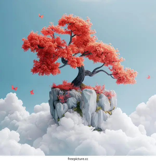 Fantasy Clouds Entwine with Crimson Foliage