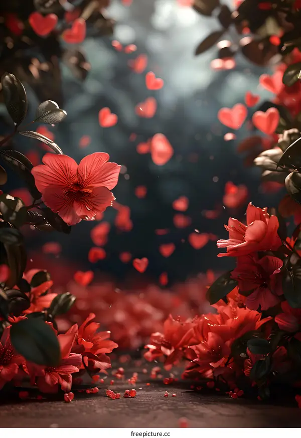 Red flowers falling in the breeze