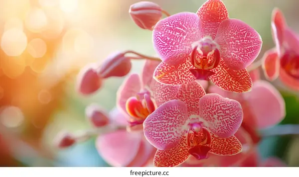 Close-up of pink orchid flowers with blurred background
