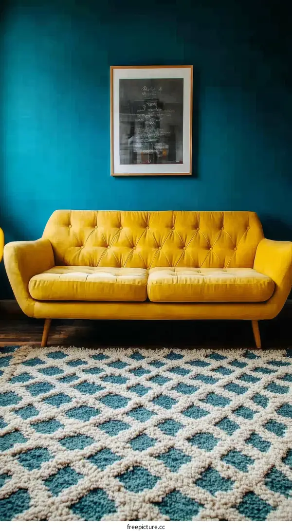 Stylish Living Room with Teal and Yellow Decor
