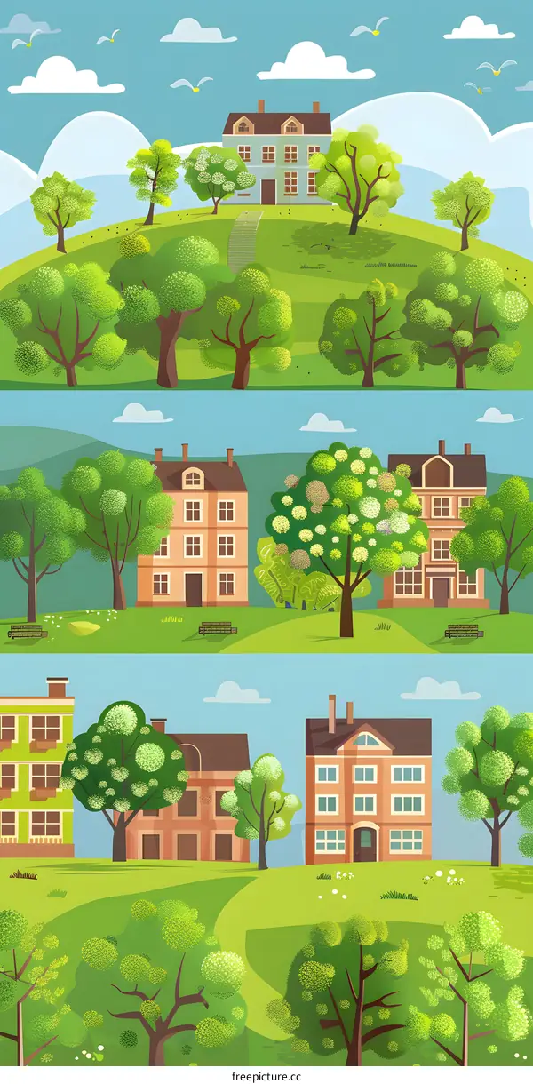 Green Landscape With Houses and Trees