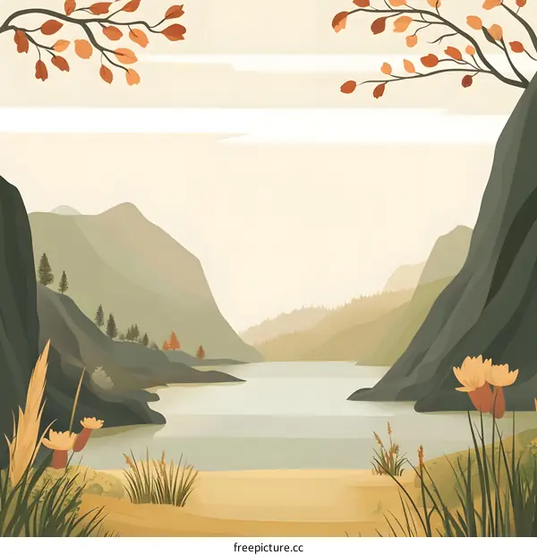 Autumn Landscape With Mountains And Lake