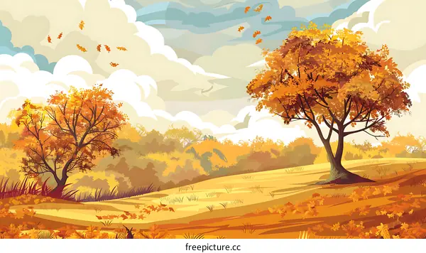 Autumn Landscape with Trees and Clouds