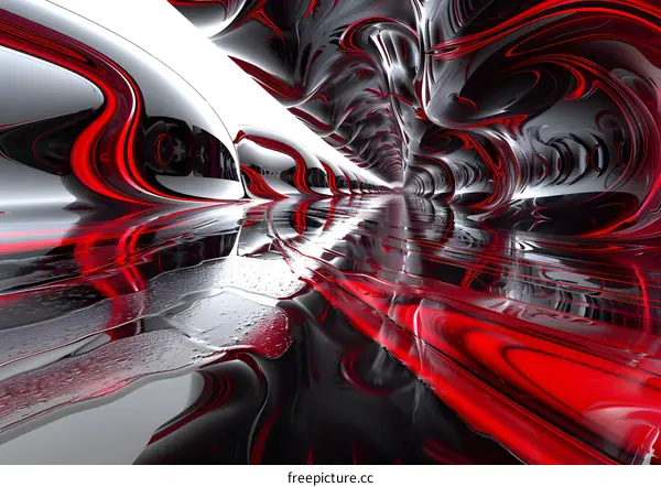 Sci-fi red and black liquid metal tunnel