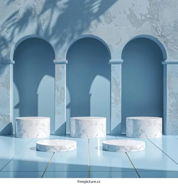 Blue Podium with Arches and Shadows