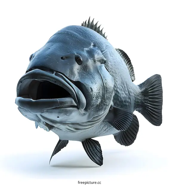 a 3d rendering of a black and silver fish