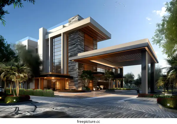 A Modern House with Palm Trees