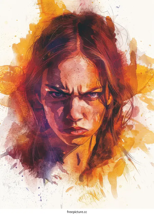 Portrait of a young woman with an angry expression on her face