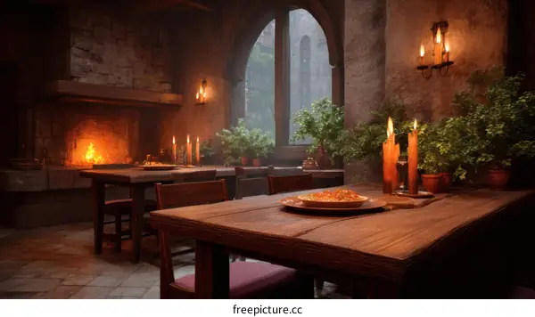 Medieval Restaurant Interior Illustration
