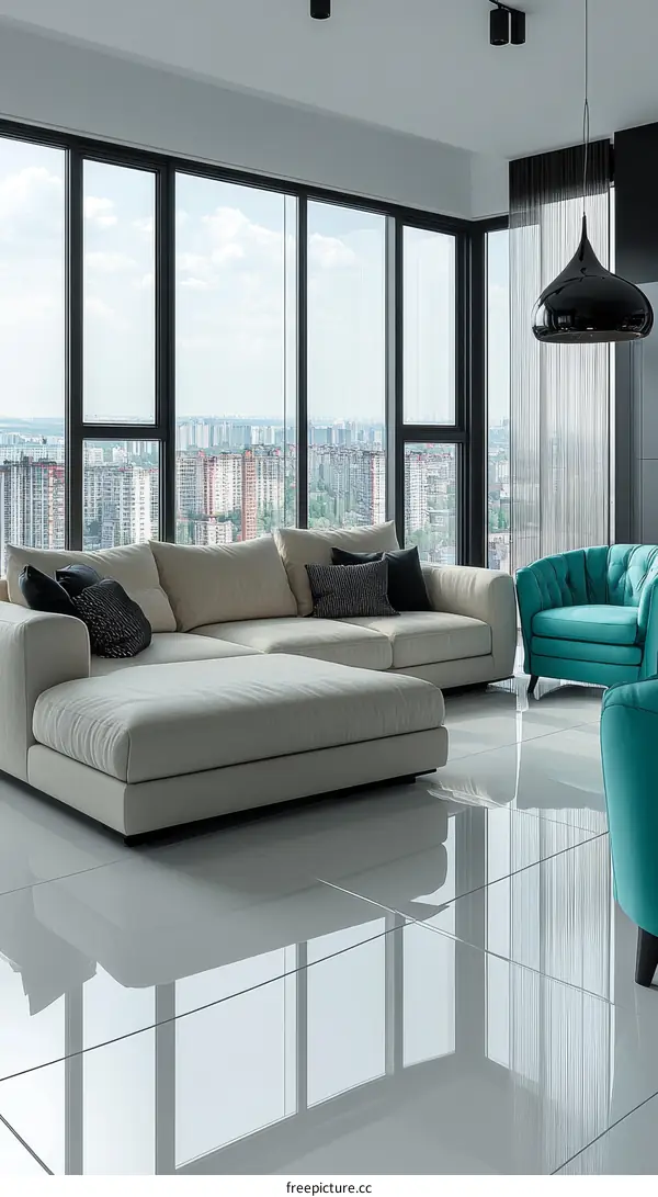 Modern Living Room with Panoramic City View