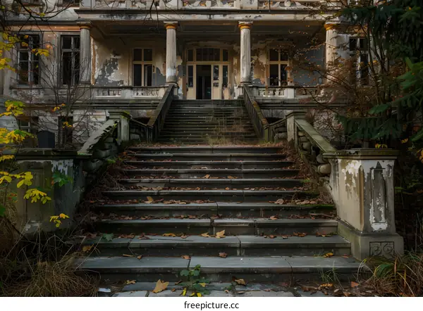 Old Stone Steps Leading to an Abandoned Building