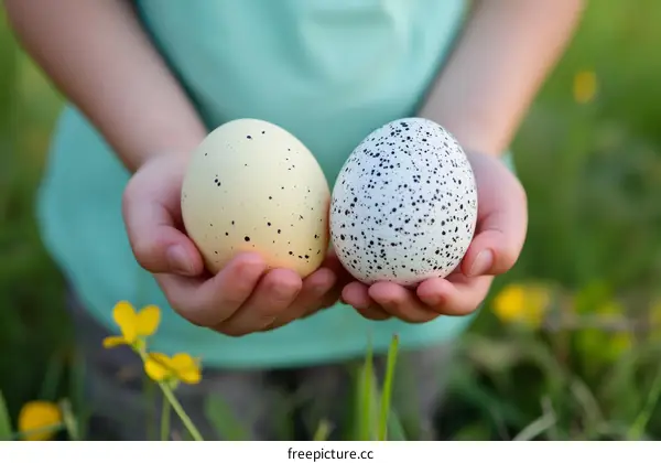 Child Holding Easter Eggs in a Meadow