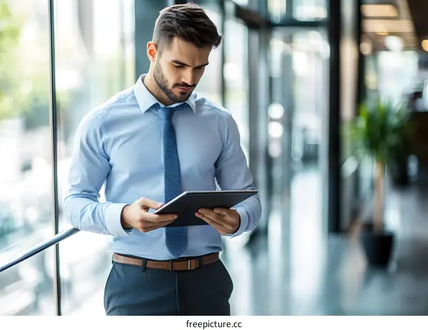 Businessman Using Tablet in Office