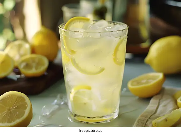 Refreshing Lemonade with Lemon Slices and Ice