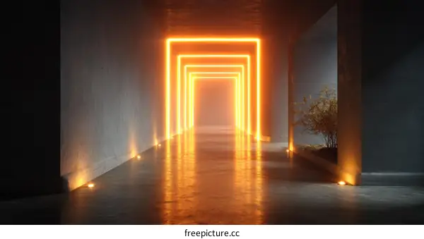 Neon Light Corridor Futuristic Architecture