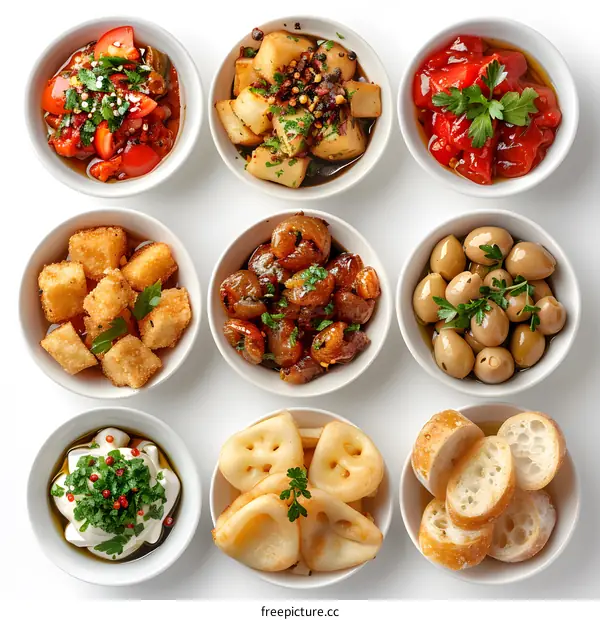 Mediterranean Tapas Selection on White Background