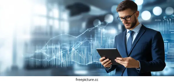 Businessman Analyzing Data on Tablet