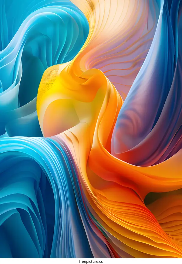 Abstract Art with Curvy Layers of Blue Yellow and Orange Colors