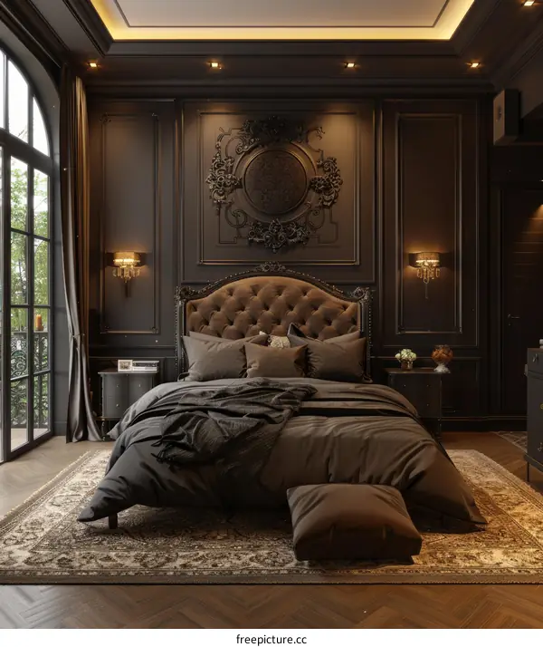 Dark Elegant Bedroom Interior Design Illustration