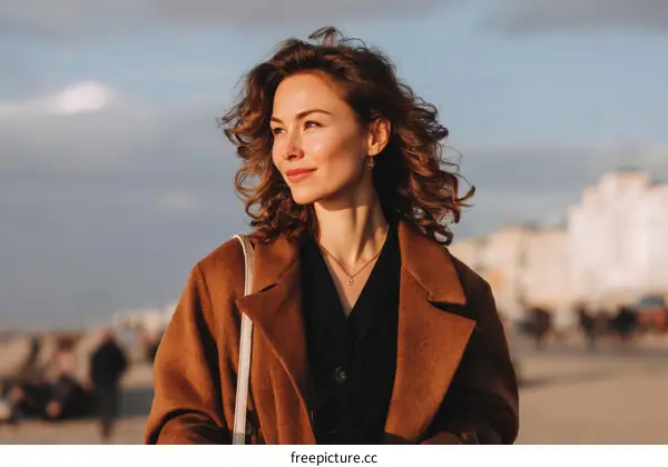 Woman in Brown Coat on a City Street