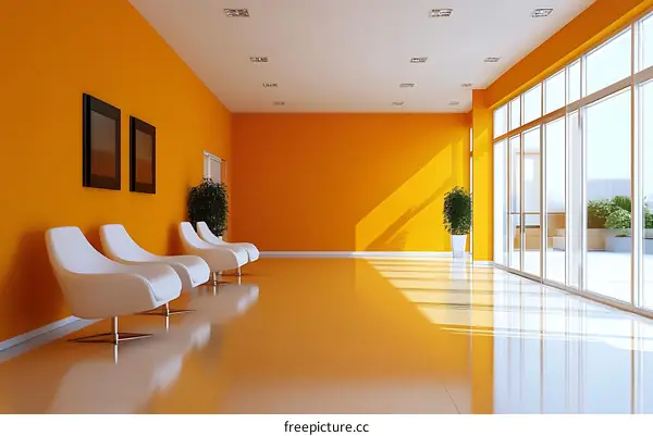 Modern Orange Interior Design with Lounge Chairs