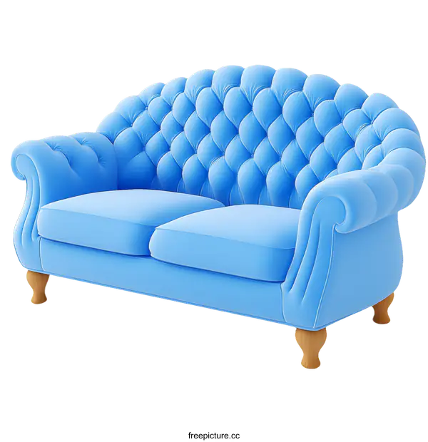 [Transparent Background PNG]Classic Light Blue Sofa with Button Tufting