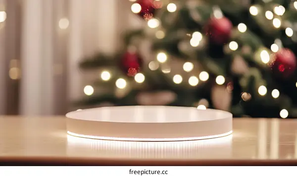 White Round Display Platform with Christmas Background