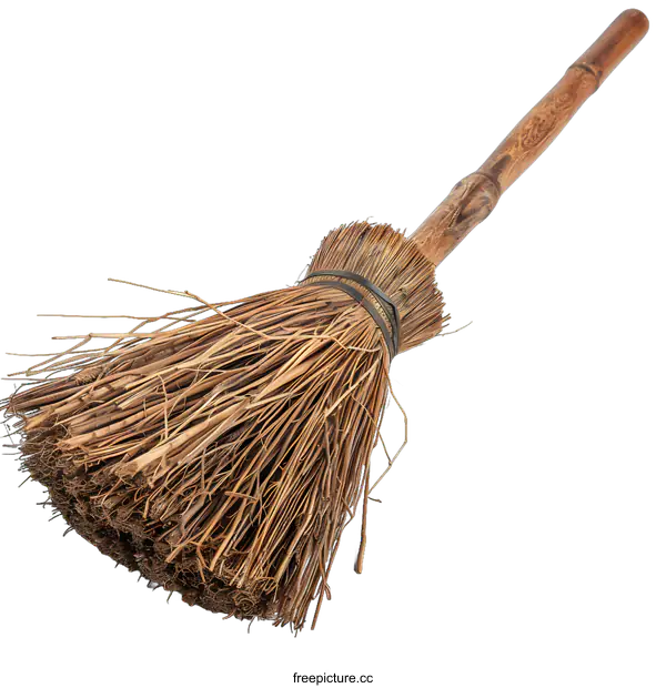 [Transparent Background PNG]Traditional Handmade Broom with Wooden Handle