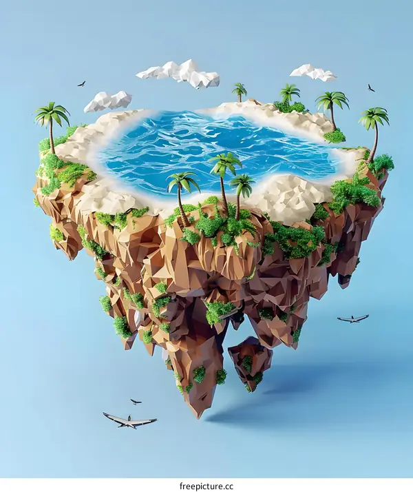 Low Poly Tropical Island Minimalist Art