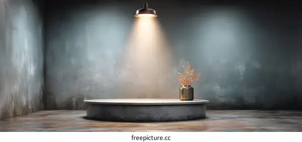 Empty Concrete Podium Display in a Grungy Interior