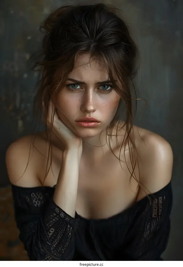 portrait of a beautiful young woman with brown hair and green eyes