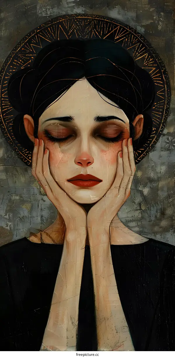portrait of a crying woman with her hands on her face
