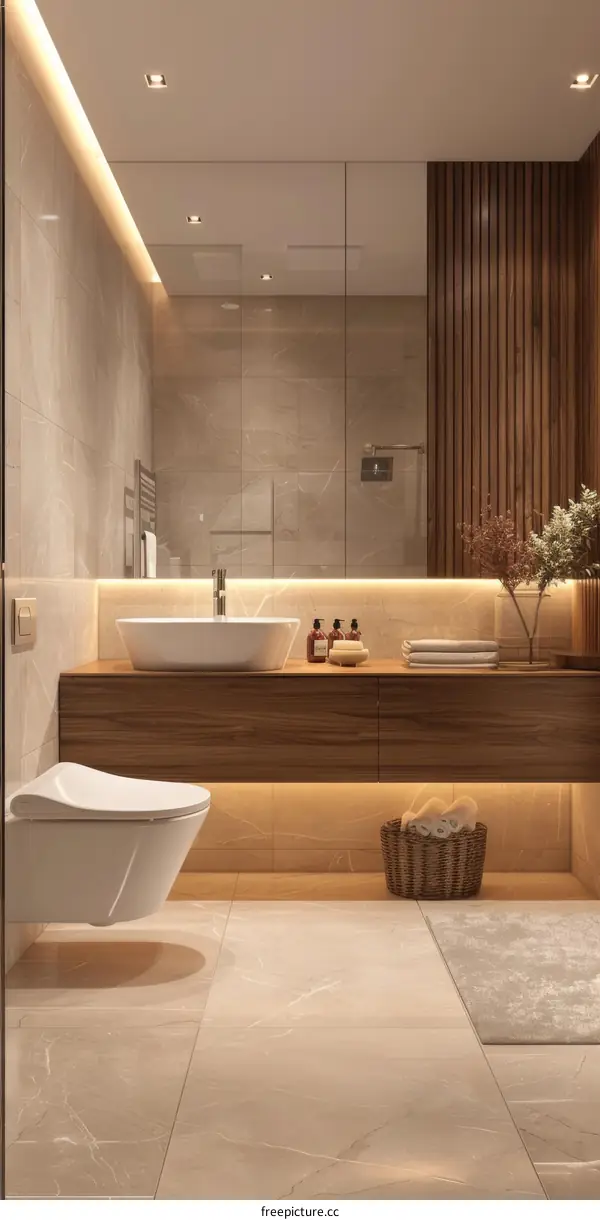 Modern Minimalist Bathroom Design with Wooden Accents