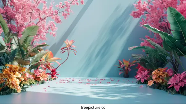 Colorful Tropical Plants Vivid Interior Scene