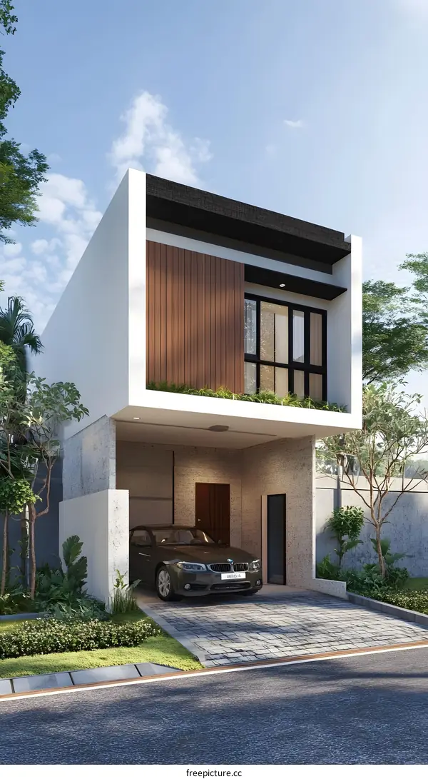 Modern Minimalist House Design with a Car in the Garage