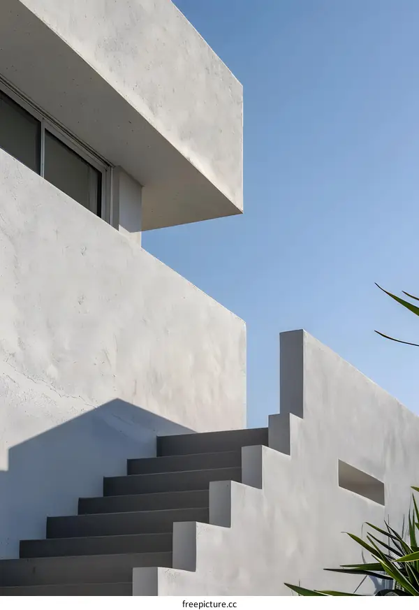 Modern Concrete Building with Stairs and Blue Sky