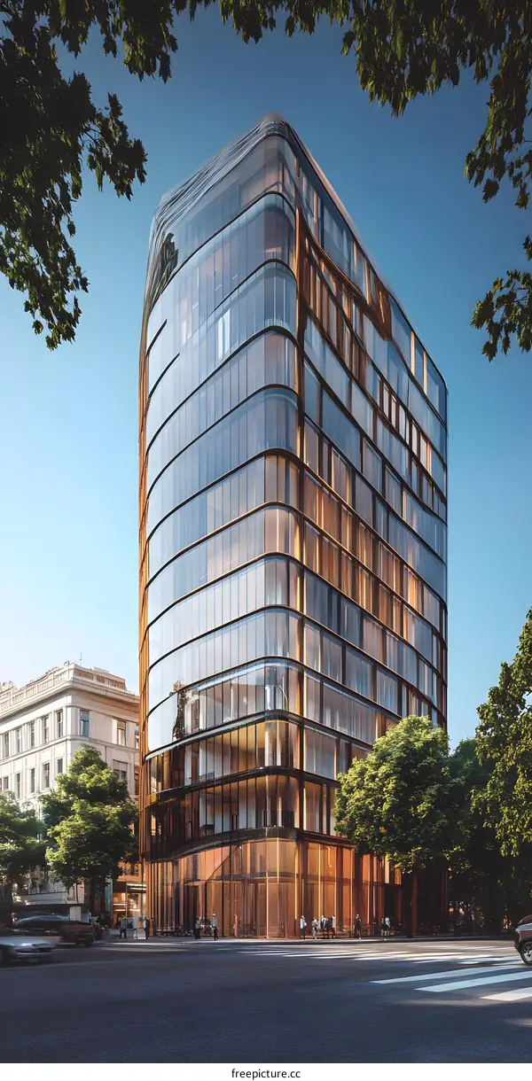 Modern Glass and Copper Building in the City