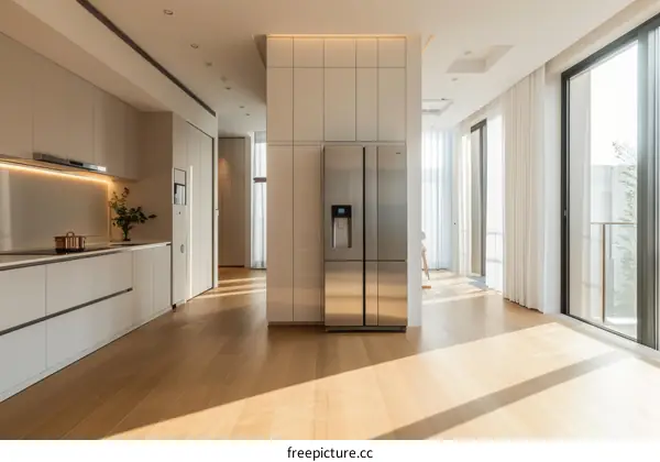 Modern Open-Concept Kitchen with Stainless Steel Appliances