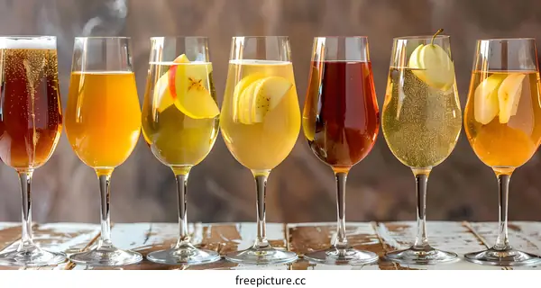 Apple Cider and Pear Cider in Wine Glasses