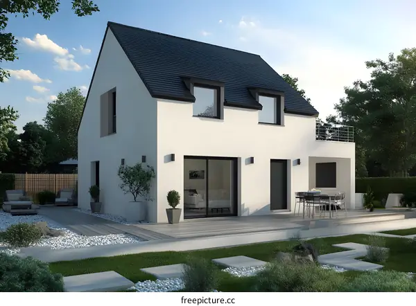 Modern House Exterior Design With White Walls And Black Roof